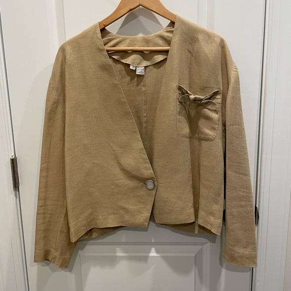 totonko Jackets & Blazers - TOTOnKO 100% Linen Blazer, Vintage in Natural Linen Beige Sz 8